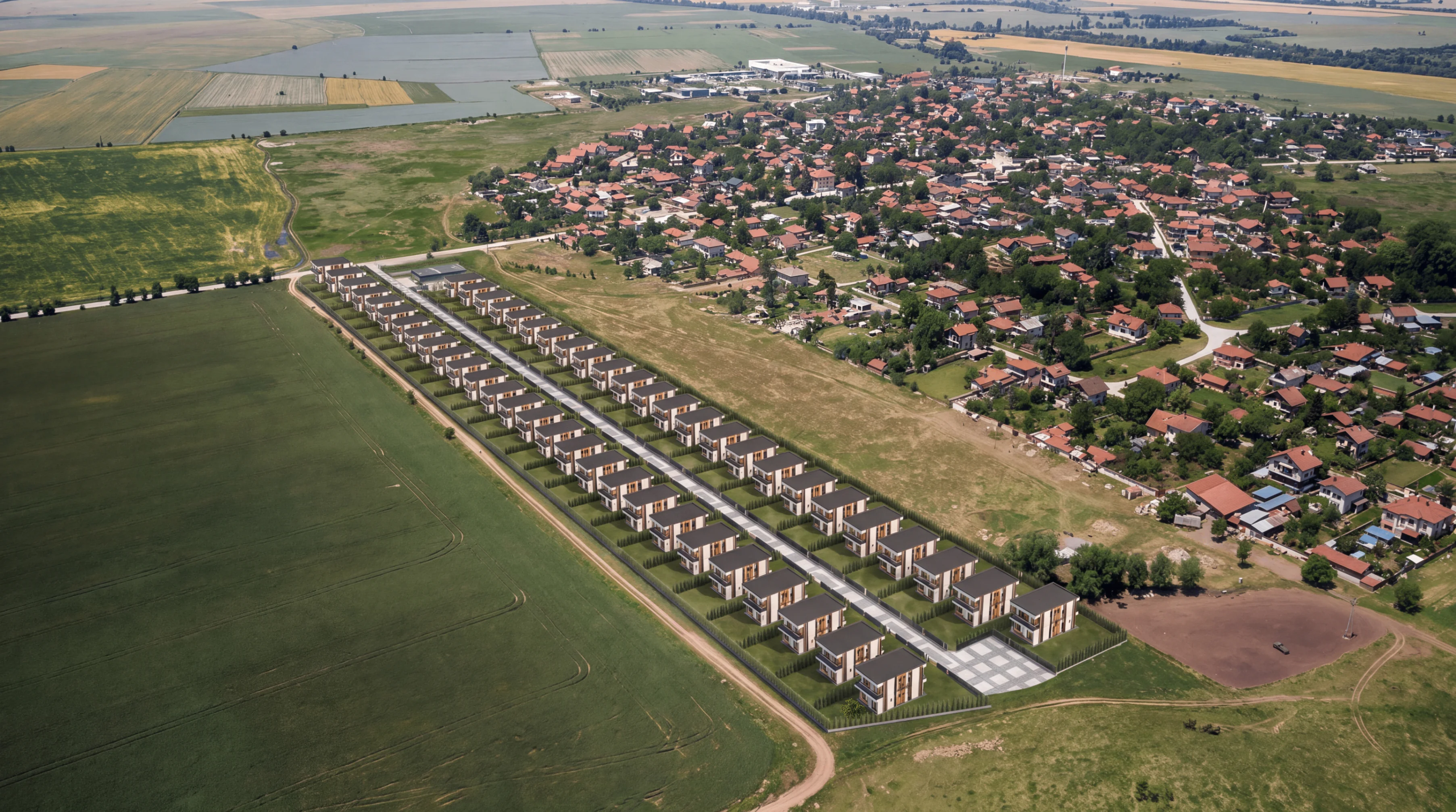 Аерна визуализация на Eleen Gardens с очертани УПИ